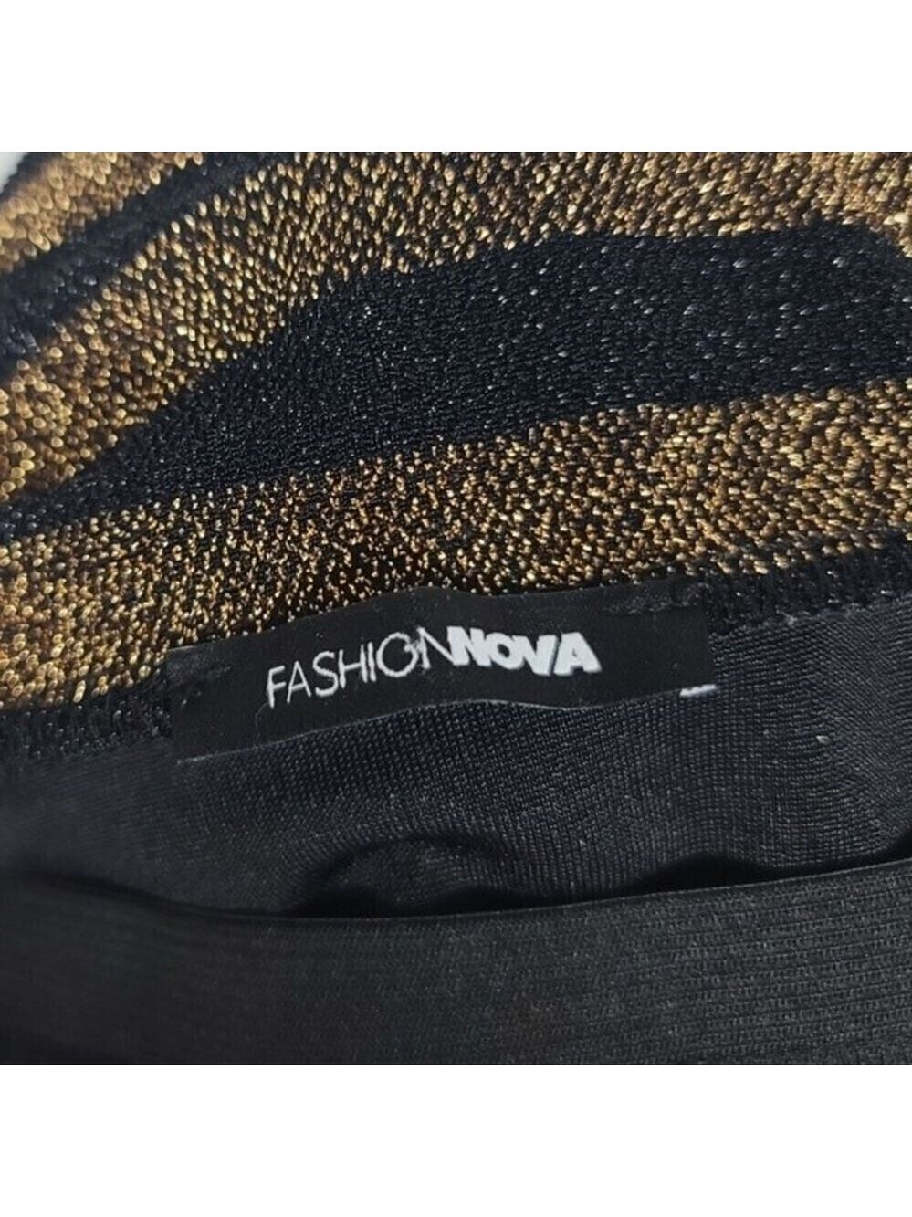 Fashion Nova Down And Counting Striped Gold & Black Strapless Jumpsuit XS - Picture 6 of 7